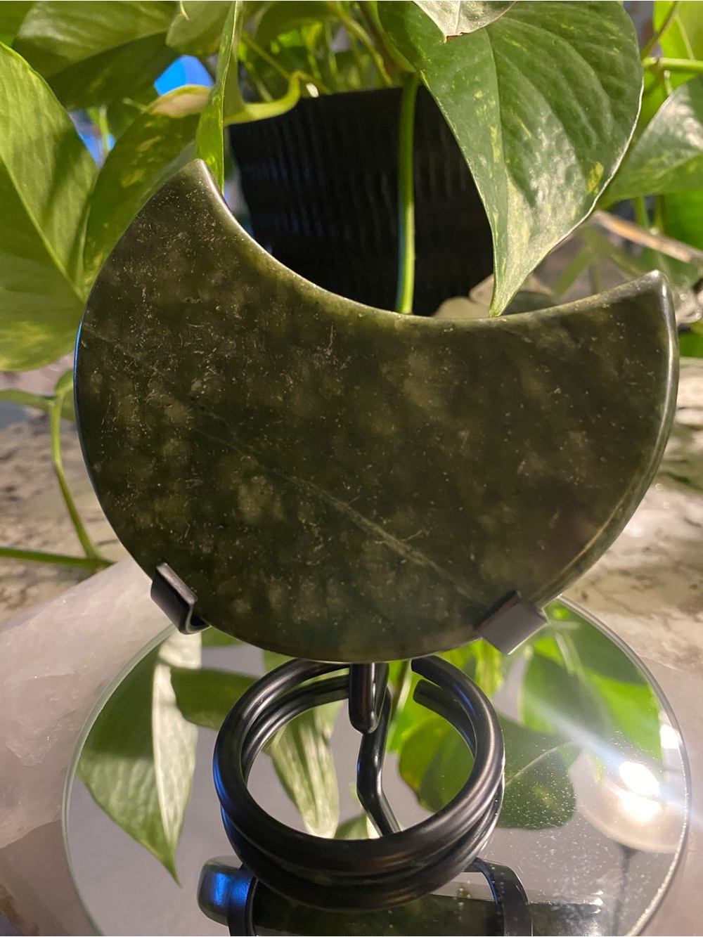 🌙 Serene Jade Moon – 4” Green Jade Crystal Carving